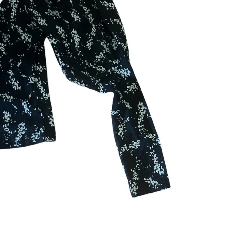 Anthropologie‎ Floral Sweetheart Neck Puff Sleeve Top, Black/White, Size XS